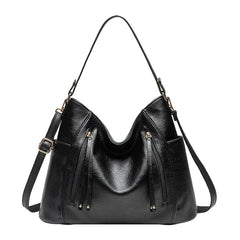 Elegante Damen-Schultertasche, geräumig, aus PU in Schwarz