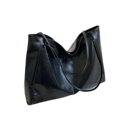 Elegante Damen-Schultertasche, mittelgroß, aus hochwertigem Synthetikgewebe in Schwarz
