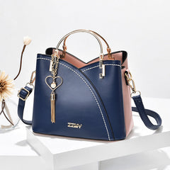 Elegante Damenhandtasche aus stilvollem PU-Leder mit geräumigem Design in Dunkelblau/Rosa