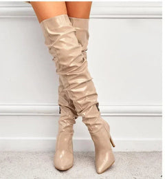 Sabrina | Elegante Overknee Stiefel aus Leder in Aprikose