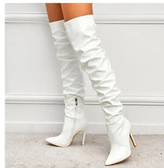 Sabrina | Elegante Overknee Stiefel aus Leder in Weiß