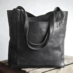 Elegante, handgefertigte Unisex-Tasche aus hochwertigem Vollnarbenleder in Schwarz