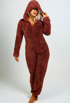 Eleganter Damen-Fleece-Overall mit Kapuze in Rotwein