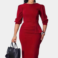 Elegantes Midikleid mit Rüschen für Frauen – Ideal für Herbst und Winter in Rot