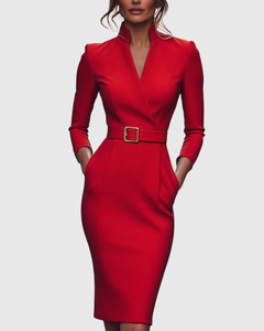 Elegantes Midikleid mit Wickelausschnitt für Damen - Vielseitig und Stilvoll in Rot
