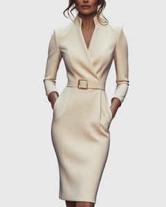 Elegantes Midikleid mit Wickelausschnitt für Damen - Vielseitig und Stilvoll in Aprikose