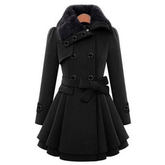 Winterjacke Damen Lang Mit Gürtel und Kapuze | Mit Knöpfen und Seitentaschen in Schwarz