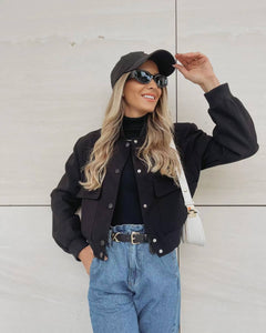 Scarlett | Damen Oversized Bomberjacke in Schwarz