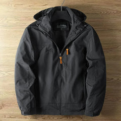 Regenjacke Herren Wasserdicht Mit Kapuze | Leichte Outdoorjacke Mit Reißverschluss in Schwarz