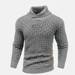 Pullover Herren Strick Mit Knopfkragen | Struktur Design in Grau