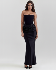 Michelle | Damen Glamouröses Satin Korsett Abendkleid in Schwarz