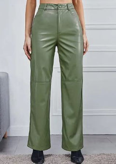 Hoch Taillierte Vegane Lederhose für Damen in Grün