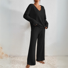 Finja – Geripptes Damen Zweiteiliges Set Stilvoll Und Modern in Schwarz
