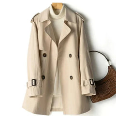 Trenchcoat Damen Kurz Elegant | Doppelreihig Klassisch in Khaki