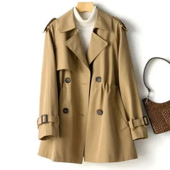 Trenchcoat Damen Kurz Elegant | Doppelreihig Klassisch in Braun