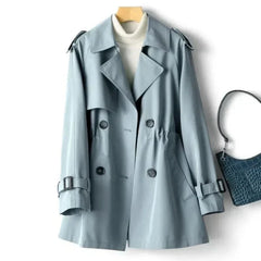 Trenchcoat Damen Kurz Elegant | Doppelreihig Klassisch in Blau