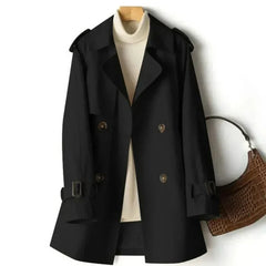 Trenchcoat Damen Kurz Elegant | Doppelreihig Klassisch in Schwarz
