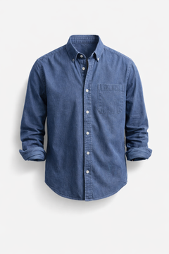 Cedric - maßgeschneidertes Hemd mit Knopfleiste in Denim Blau