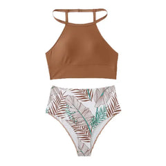 Héloïse® | Badeanzug mit Blumenmuster und hoher Taille in Kaffee