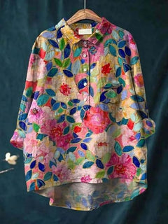 Rosa | Aquarell Blumen Oversized Hemdbluse in Dunkelrosa