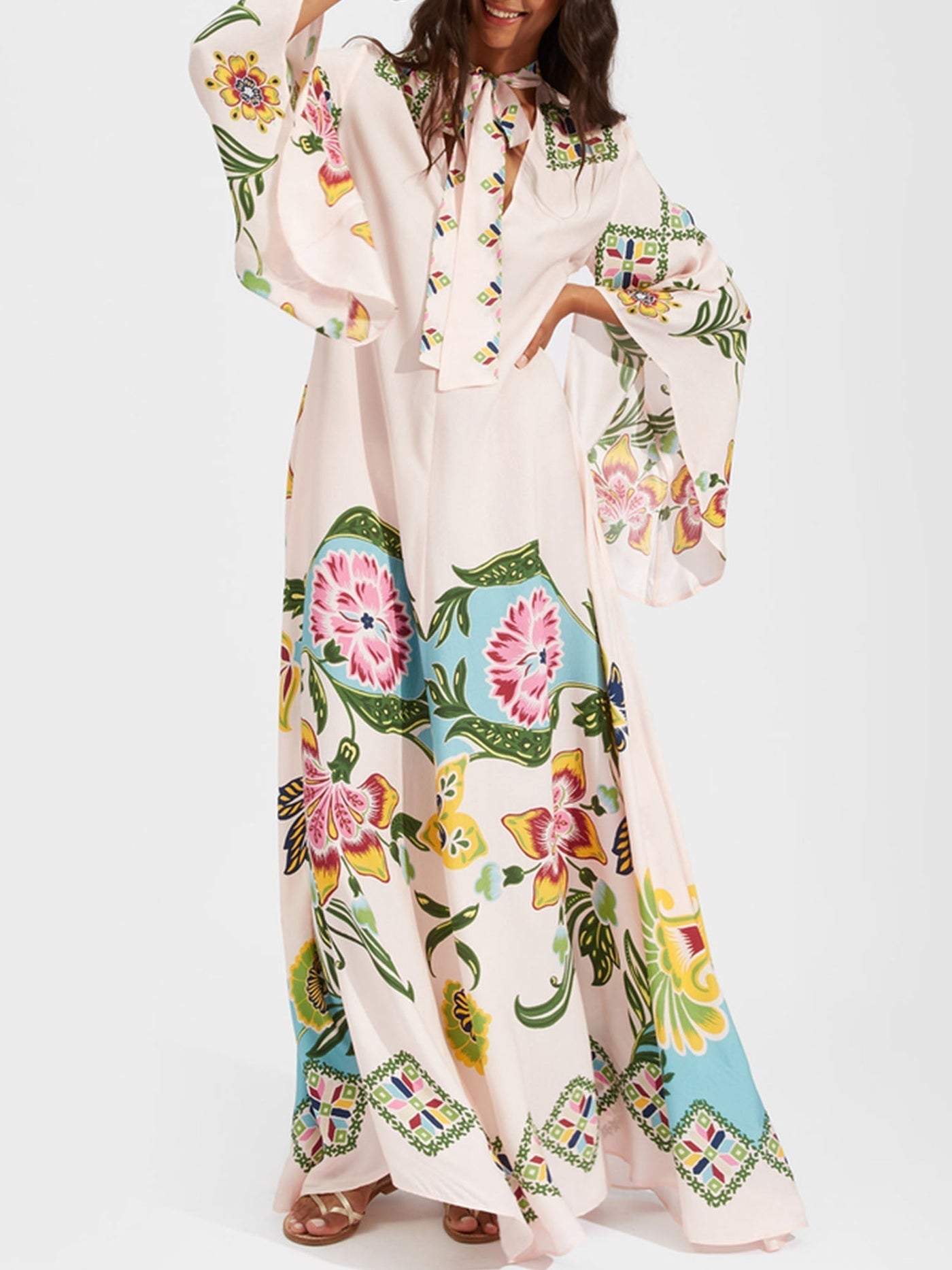 Boho-Maxikleid mit Blumenmuster und langen Ärmeln