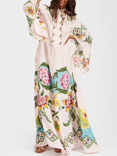 Boho-Maxikleid mit Blumenmuster und langen Ärmeln