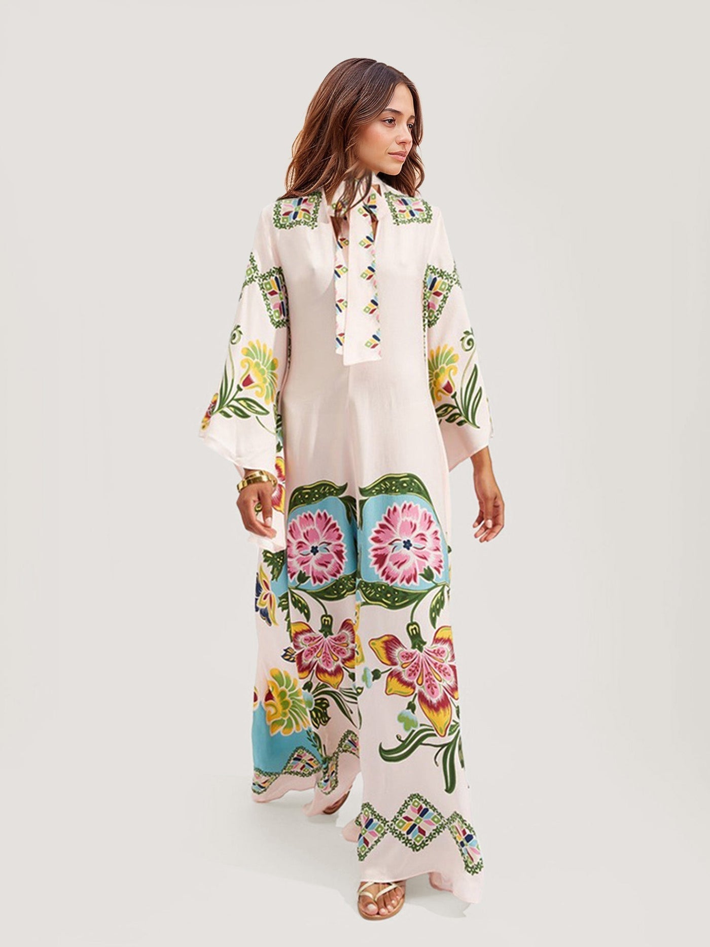 Boho-Maxikleid mit Blumenmuster und langen Ärmeln