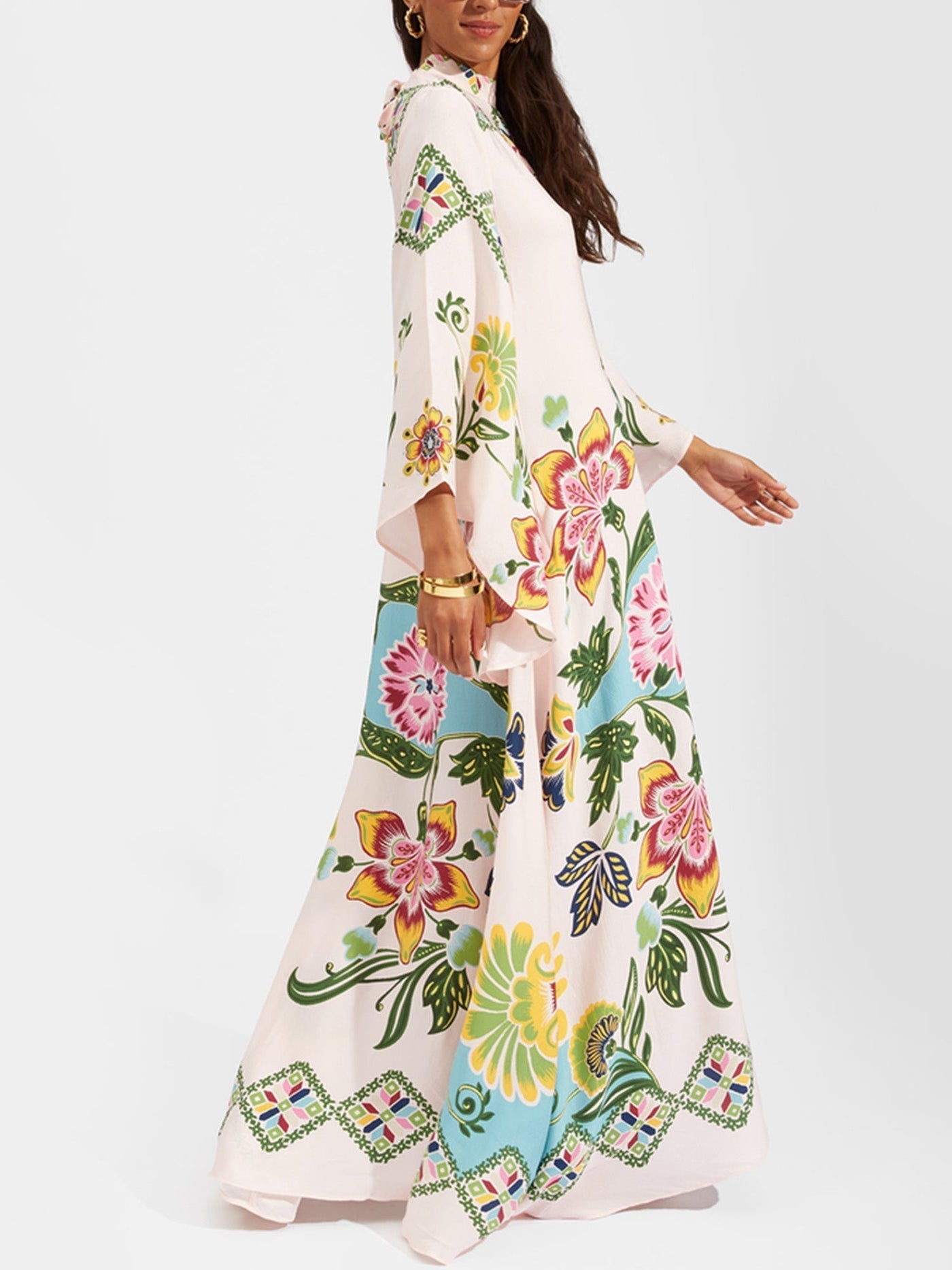 Boho-Maxikleid mit Blumenmuster und langen Ärmeln