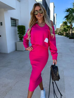 Tilda™ | Elegantes Set aus Kleid und Sweatshirt in Rosa