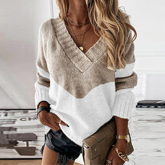 Warmer Strickpullover mit V-Ausschnitt für Frauen - Elvira in Beige