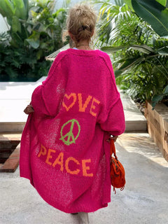 Damenstilvolle Strickjacke | Lang in Rosa