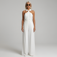 Ava | Neckholder Kragen Jumpsuit in Weiß