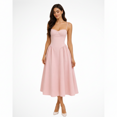 Serena | Damen Midi Kleid Korsett A-Linie – Korsett Midikleid A-Linie Elegant 2026 in Rosa