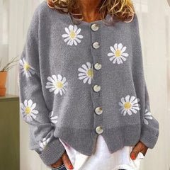 Damen Cardigan mit Blumen Druck | Lässig in Grau