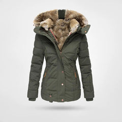 Winterjacke Damen Mit Kapuze | Wintermantel Gefüttert Mit Reißverschluss in Grun