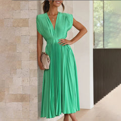 Liesel - Elegantes V-Ausschnitt Plissee Maxikleid in Grün