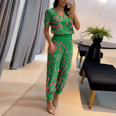 Kurzarm V-Ausschnitt Jumpsuit für Damen
