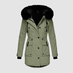 Winterjacke Damen Gefüttert Mit Kapuze | Reißverschluss Jacke Mit Taschen in Grün