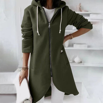 Eleganter Langer Damen-Kapuzenpullover | mit Reißverschluss