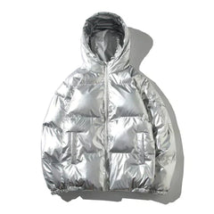 Herren Winterjacke Winddicht | Pufferjacke für Outdoor in SilberKapuze