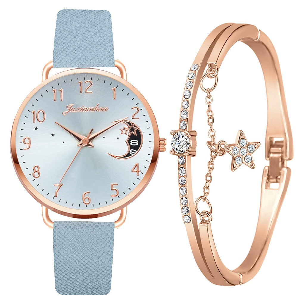Uhren-Set mit Mondzahlen-Zifferblatt und Armbändern