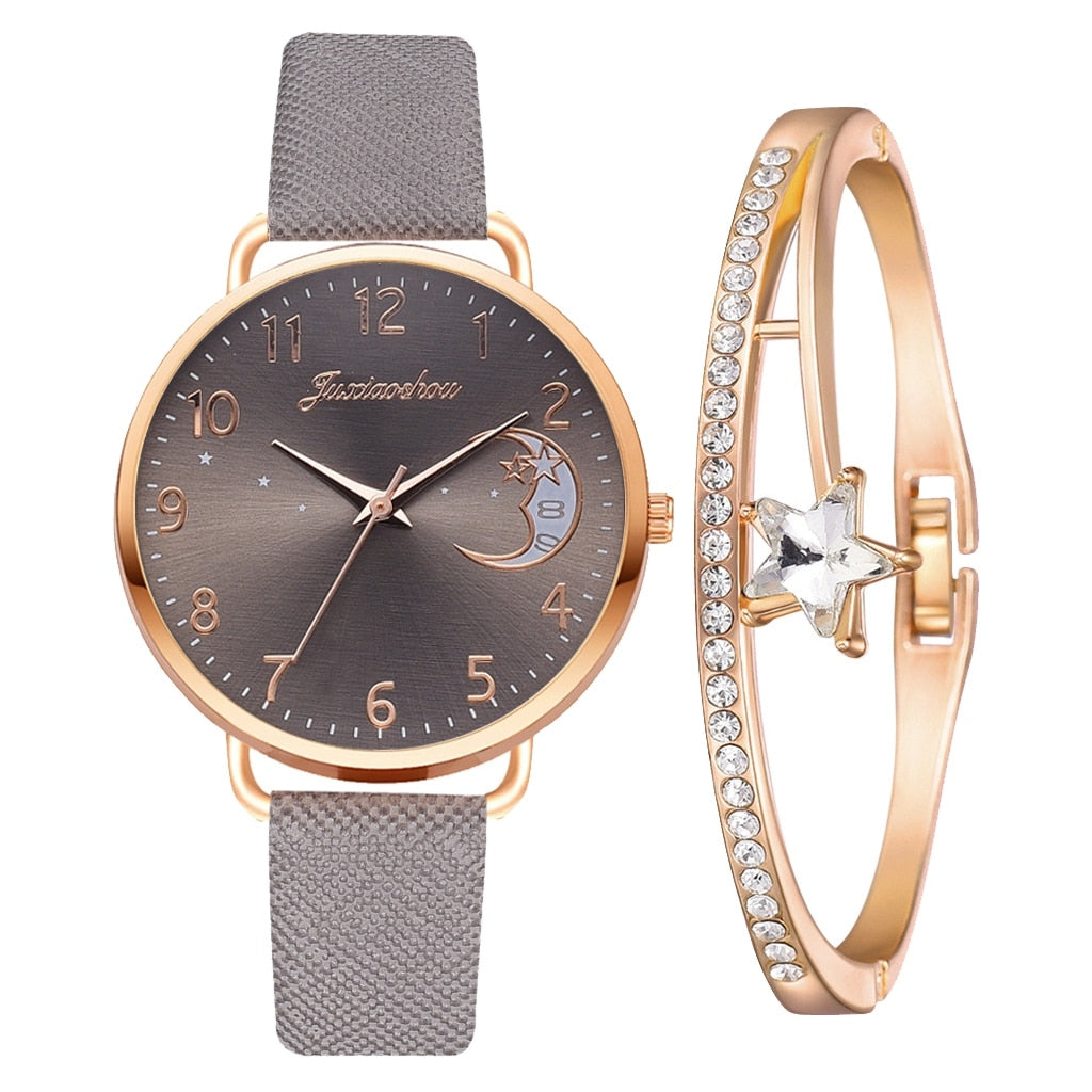 Uhren-Set mit Mondzahlen-Zifferblatt und Armbändern