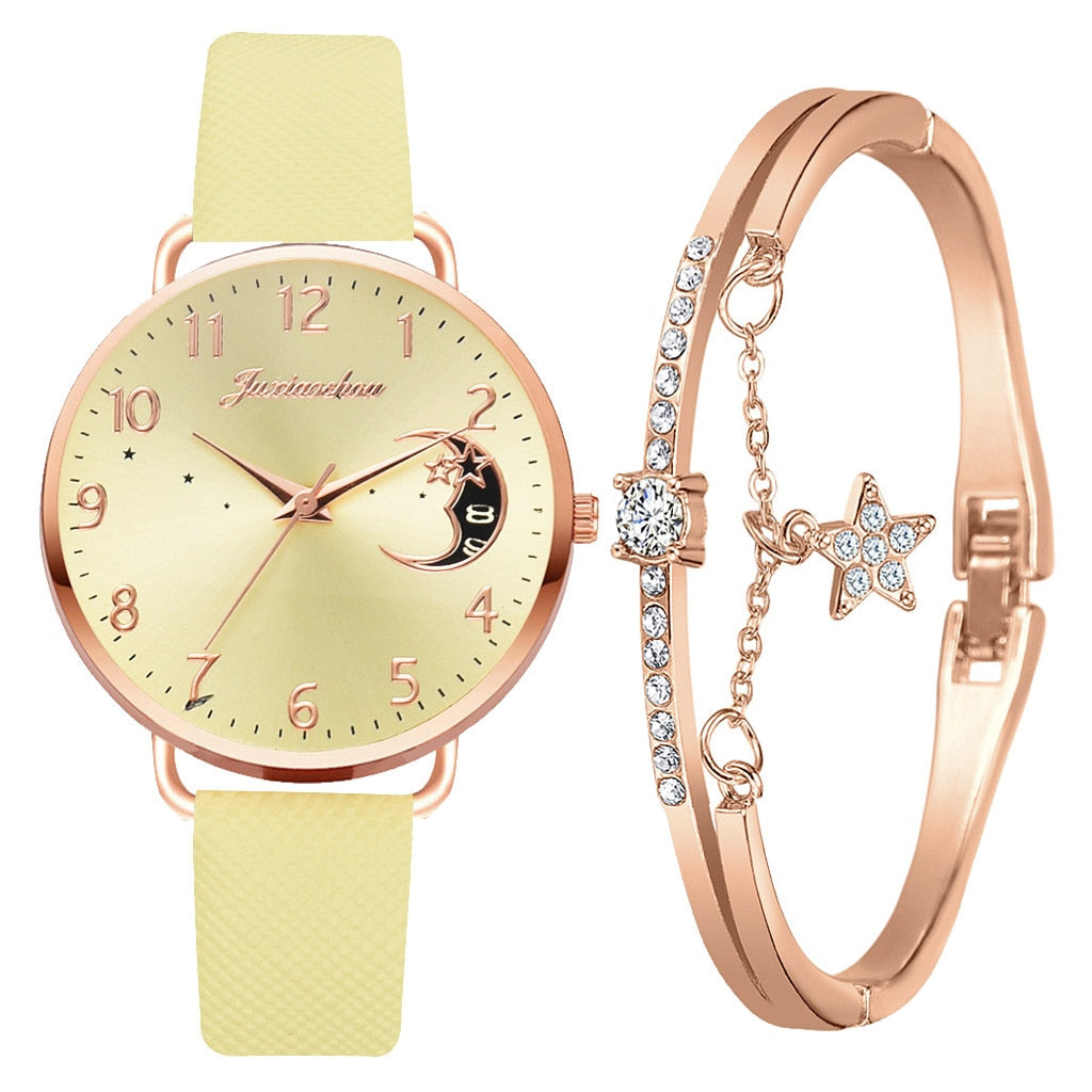 Uhren-Set mit Mondzahlen-Zifferblatt und Armbändern