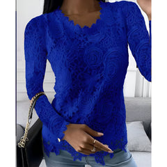 Anelie | Elegante Spitzen-Bluse mit langen Ärmeln in Blau