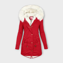 Ivanelle – Winterjacke mit Fellkapuze in Rot