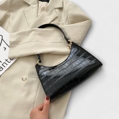 Eleanor | Glänzende Lederhandtasche in Schwarz