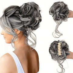 GlamCurls – Voluminöse lockige Haarhaube in Grau und Schwarz