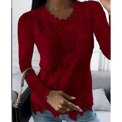 Anelie | Elegante Spitzen-Bluse mit langen Ärmeln in Weinrot