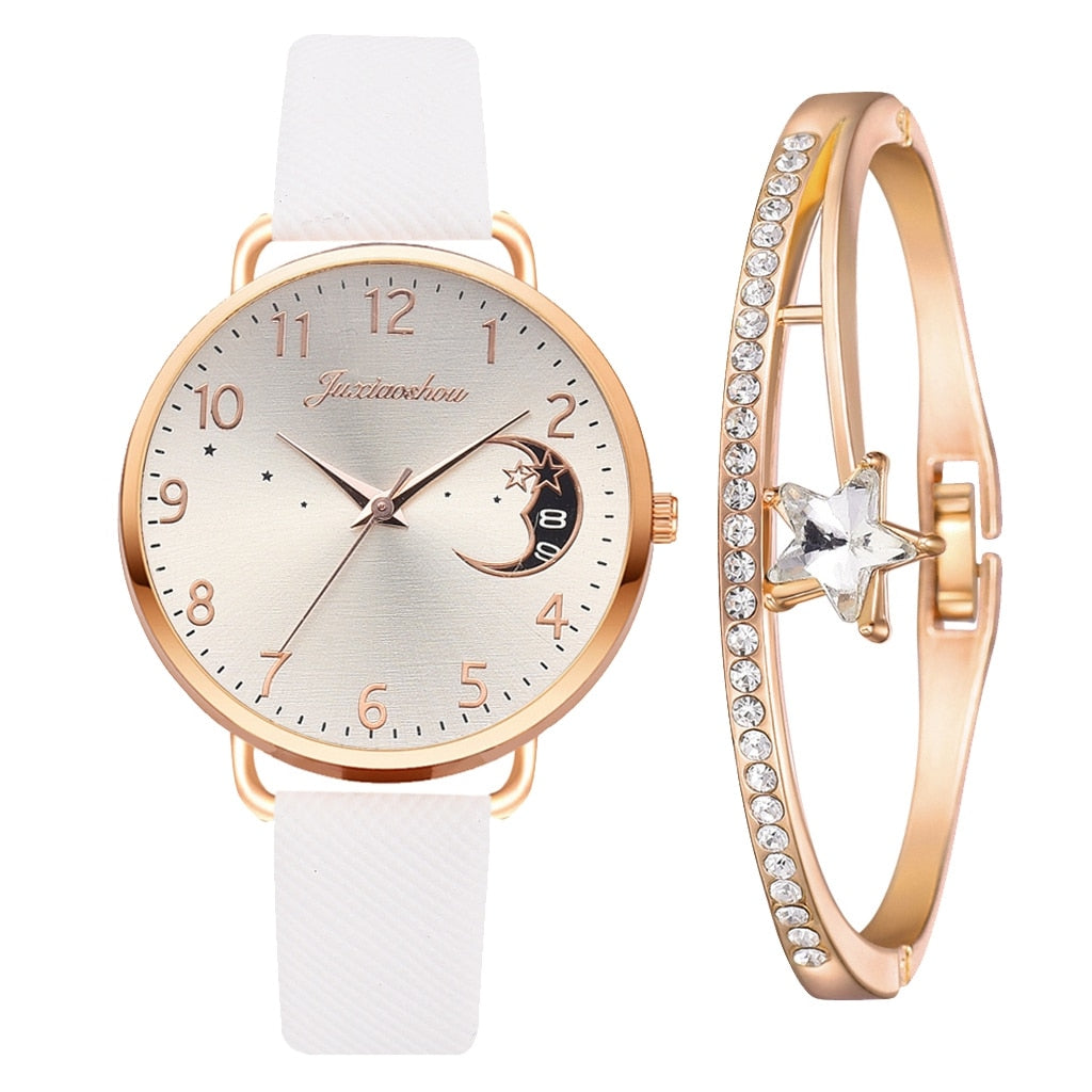 Uhren-Set mit Mondzahlen-Zifferblatt und Armbändern