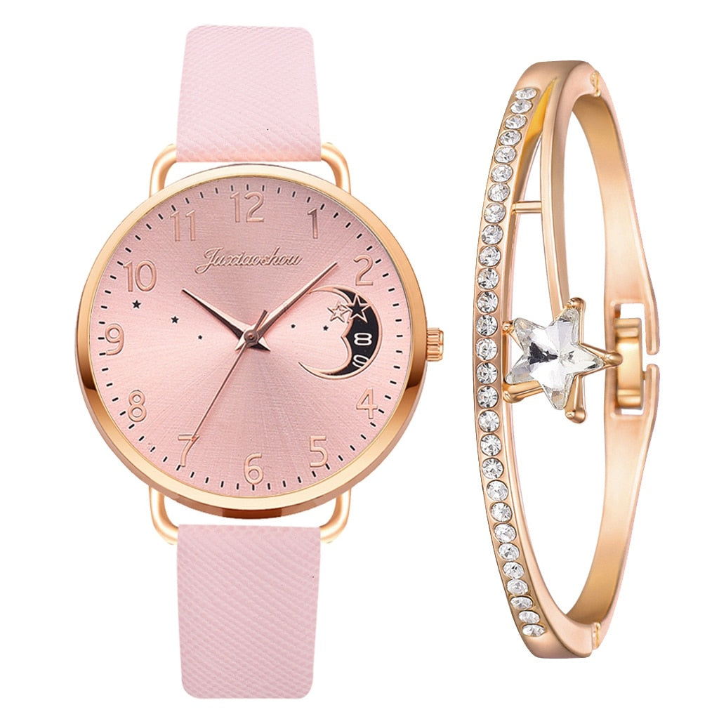 Uhren-Set mit Mondzahlen-Zifferblatt und Armbändern